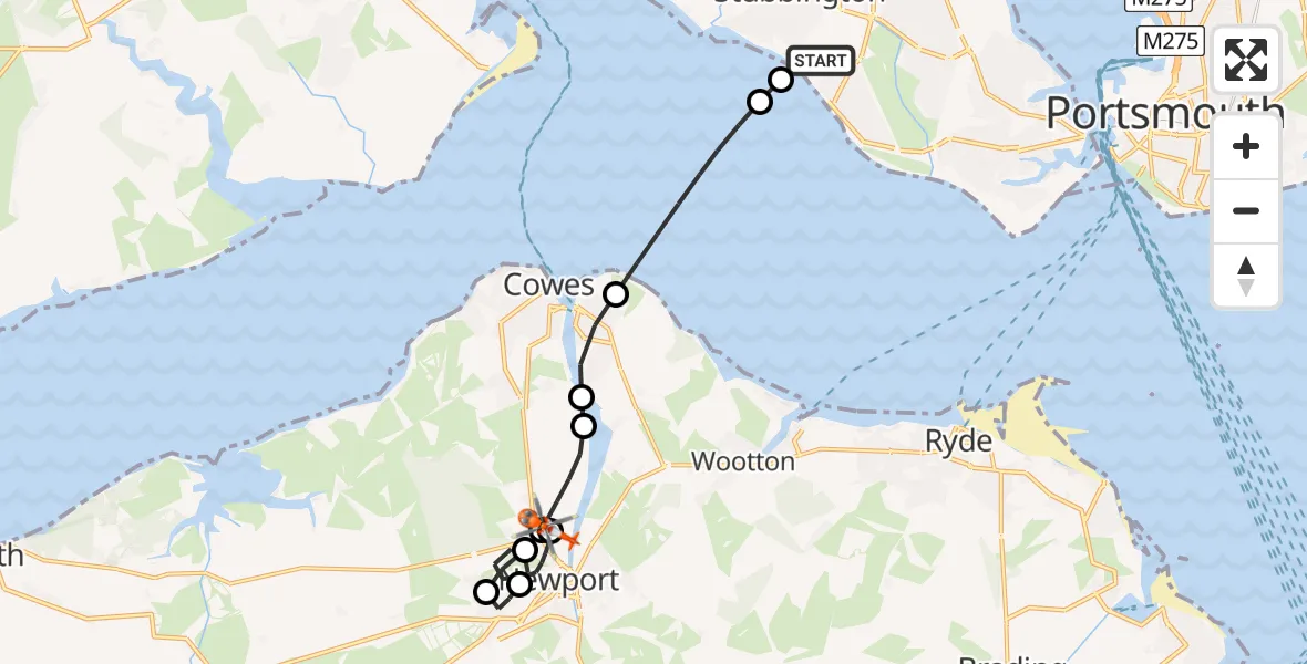 Flight route map: Coastguard Helicopter to St Marys Hospital Isle Of Wight, St Marys Hospital Isle Of Wight