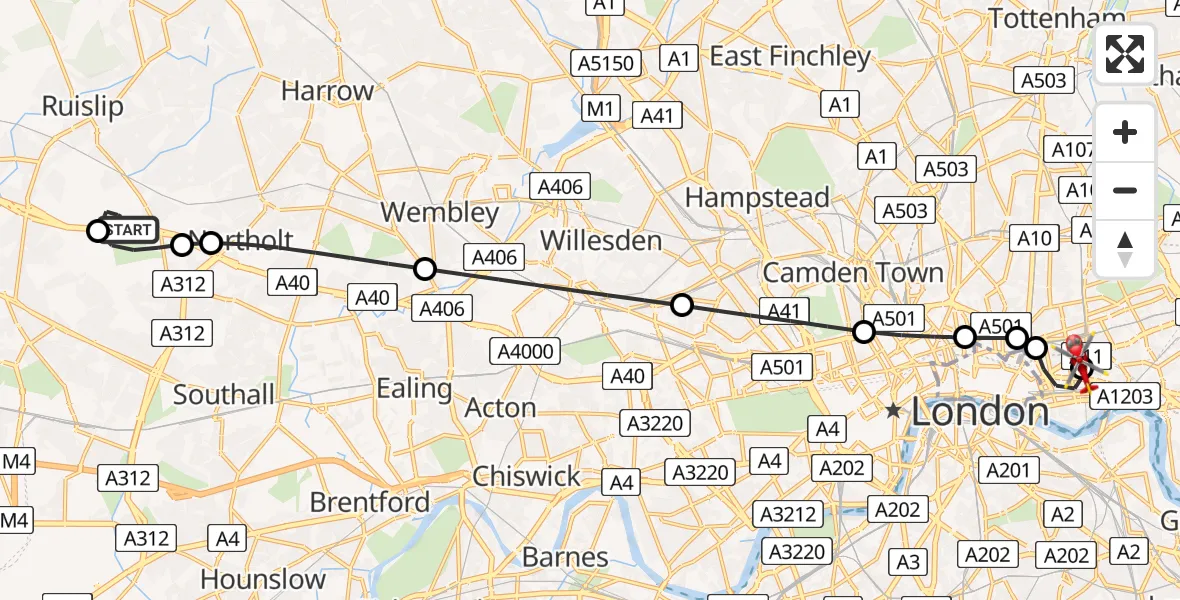 Flight route map: Air Ambulance Helicopter to Royal London Hospital, Royal London Hospital