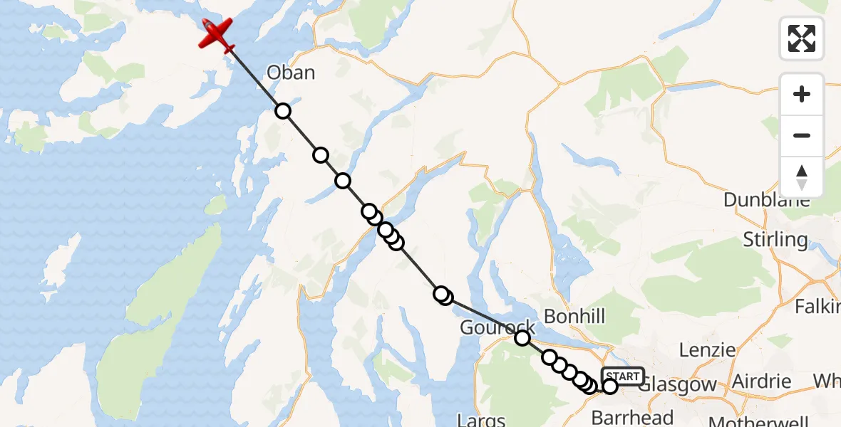 Flight route map: Air Ambulance Aircraft to Inner Seas, Inner Seas