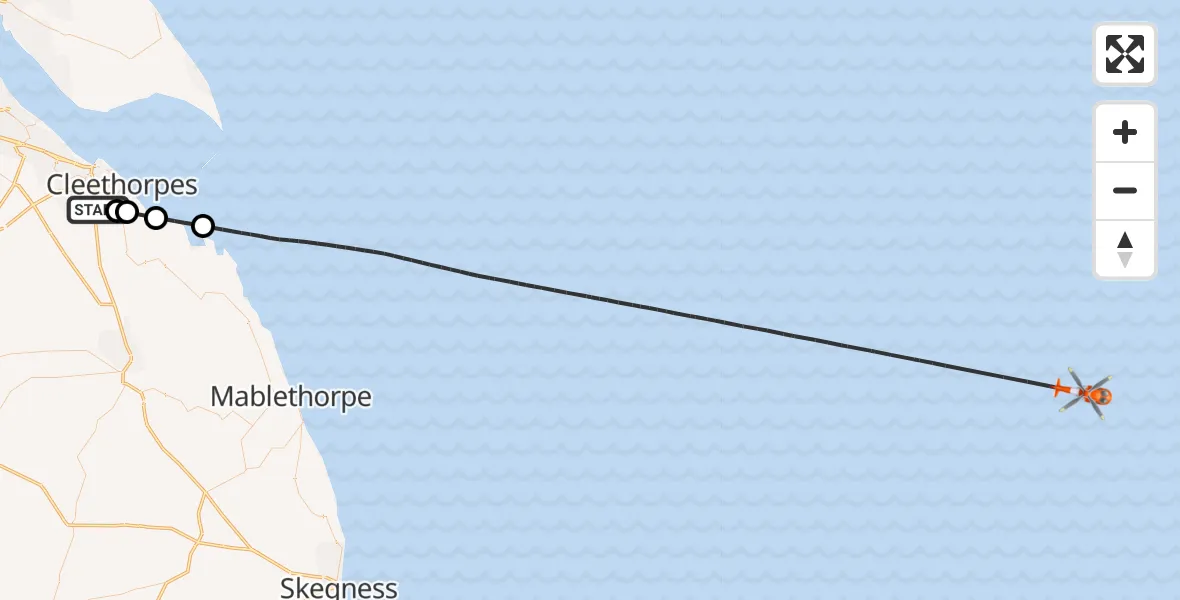 Routekaart van de vlucht: Coastguard Helicopter to North Sea, North Sea