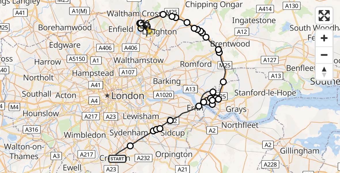 Flight route map: Police Helicopter to Sewardstonebury, Green Lane