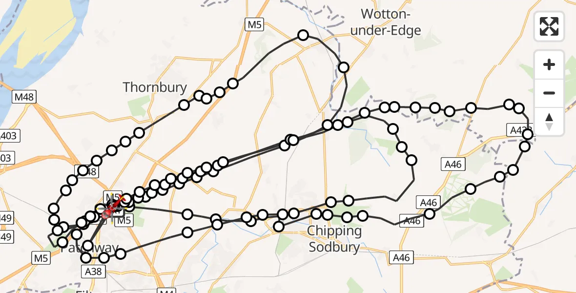 Flight route map: Air Ambulance Helicopter to Almondsbury Helicopter Base, Almondsbury Helicopter Base