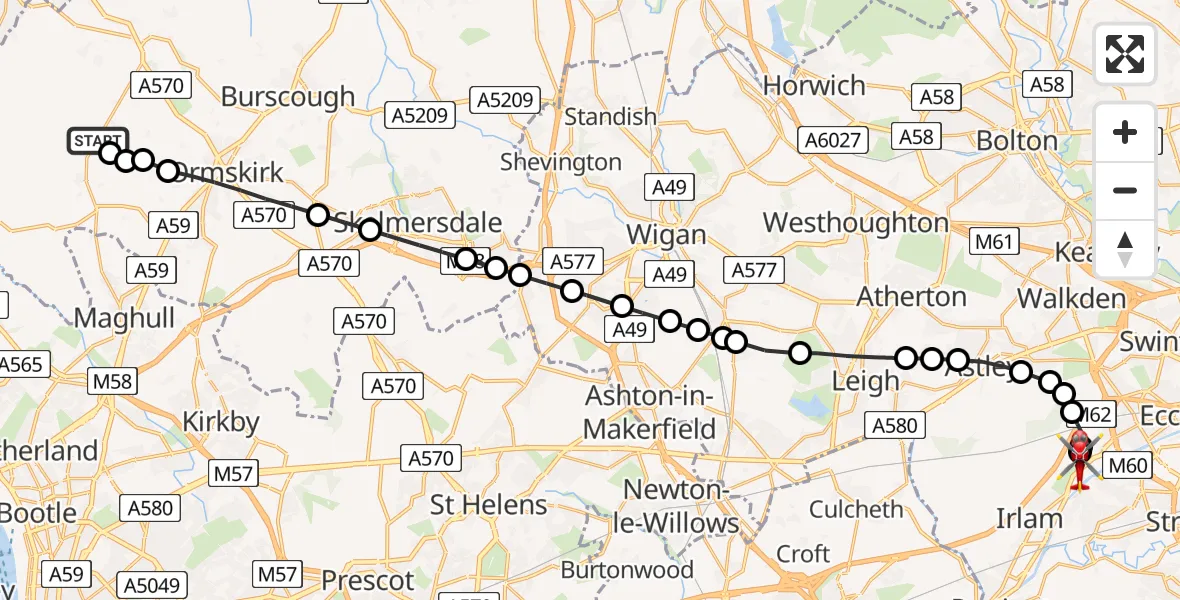 Routekaart van de vlucht: Air Ambulance Helicopter to Manchester Barton Aerodrome, Manchester Barton Aerodrome