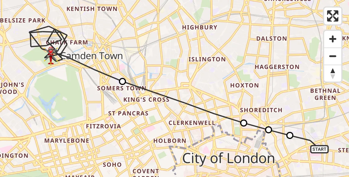 Flight route map: Air Ambulance Helicopter to London Borough of Camden, Primrose Hill Road