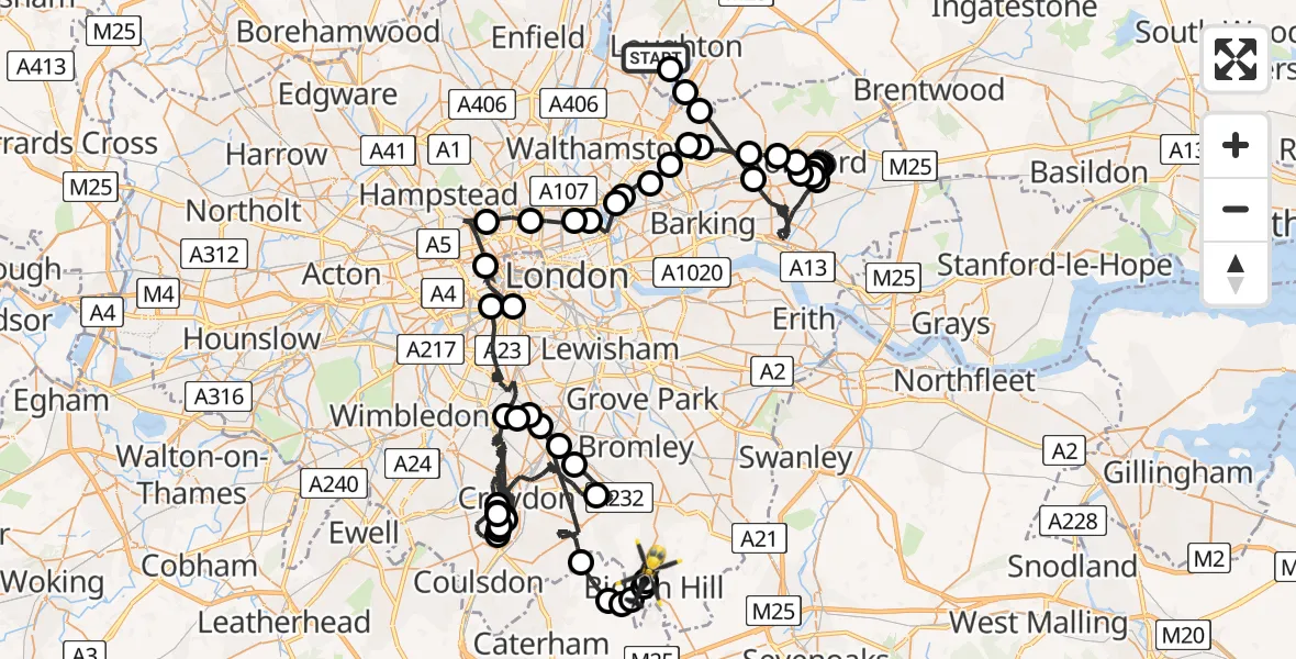 Routekaart van de vlucht: Police Helicopter to London Borough of Bromley, Main Road