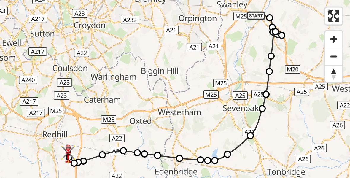 Routekaart van de vlucht: Air Ambulance Helicopter to Redhill Aerodrome, Redhill Aerodrome