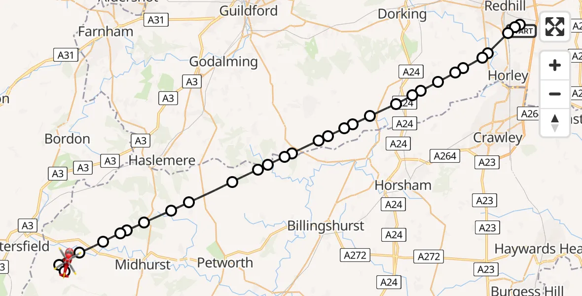 Flight route map: Air Ambulance Helicopter to Nyewood, Nyewood Road