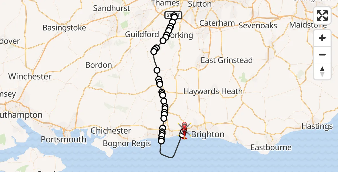 Routekaart van de vlucht: Air Ambulance Helicopter to Brighton City Airport, Brighton City Airport