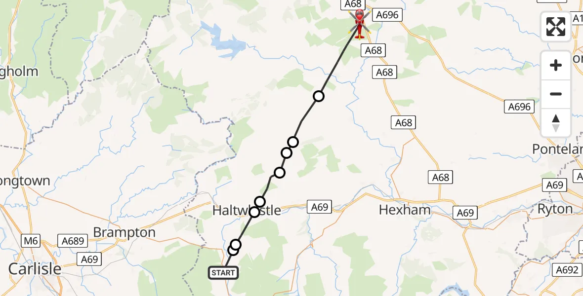 Routekaart van de vlucht: Air Ambulance Helicopter to Otterburn, B6320