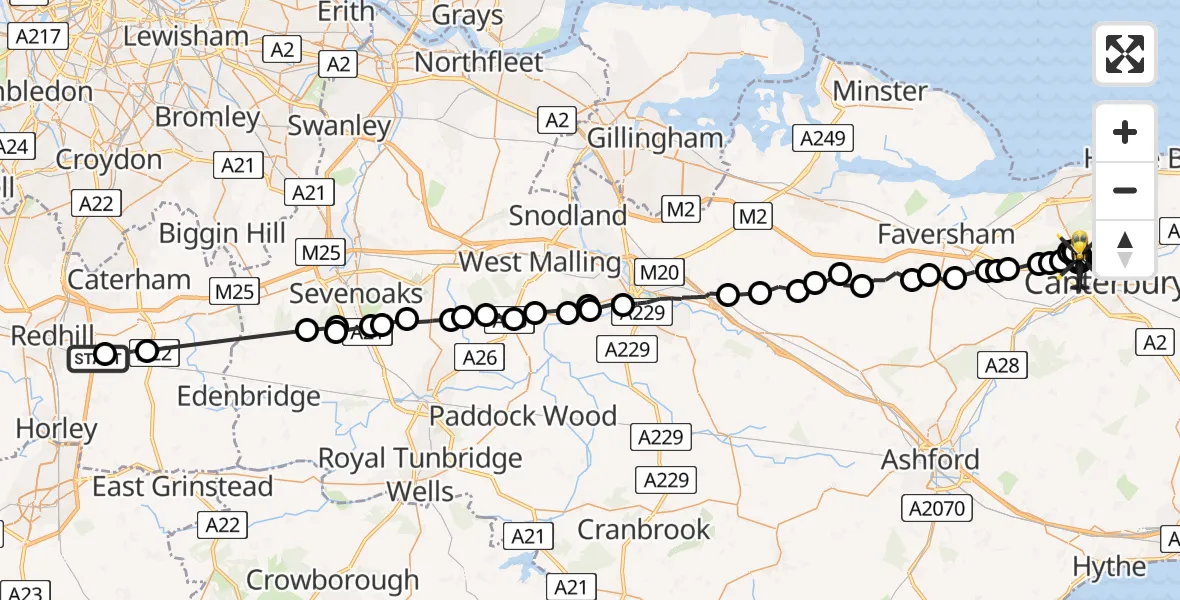 Flight route map: Police Helicopter to Rough Common, Oaks Park