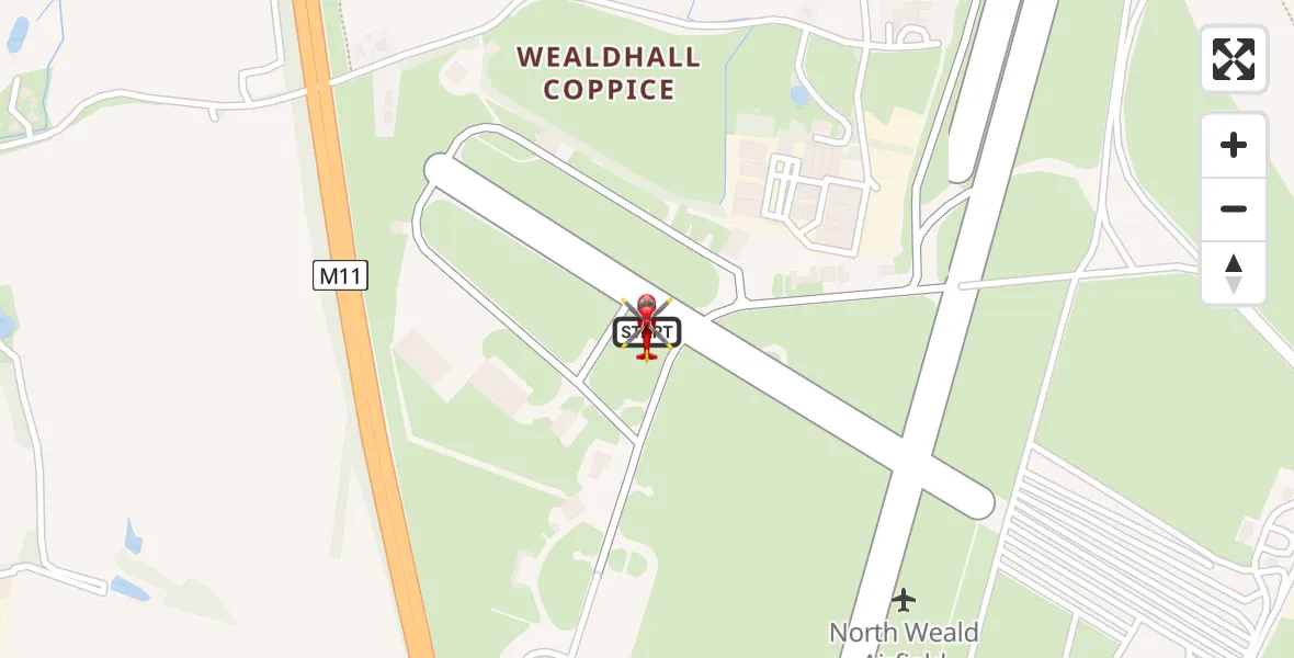 Flight route map: Air Ambulance Helicopter to North Weald Airfield, North Weald Airfield