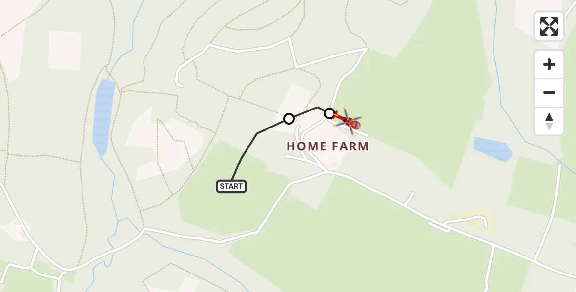 Flight route map: Air Ambulance Helicopter to Wealden, Warren Road