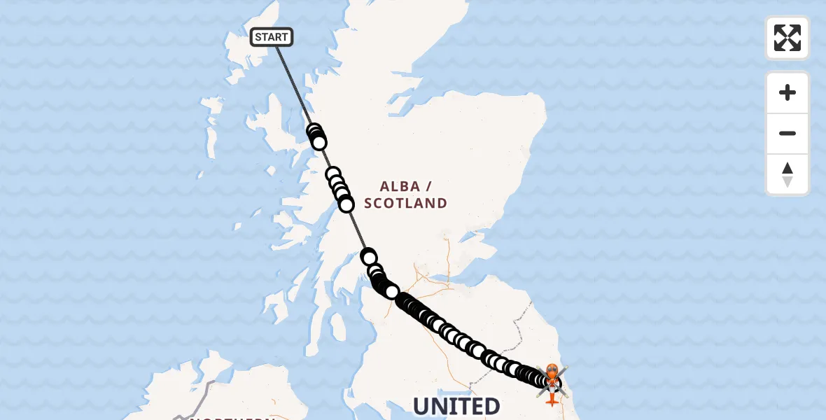 Flight route map: Coastguard Helicopter to Newcastle International Airport, Newcastle International Airport