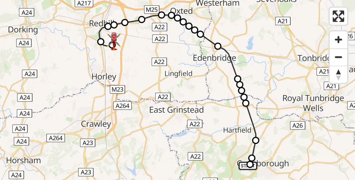 Routekaart van de vlucht: Air Ambulance Helicopter to Redhill Aerodrome, Redhill Aerodrome