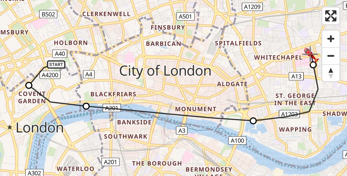 Routekaart van de vlucht: Air Ambulance Helicopter to Royal London Hospital, Royal London Hospital