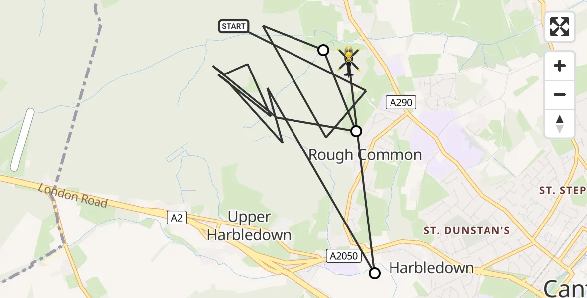 Flight route map: Police Helicopter to Rough Common, Moat Lane