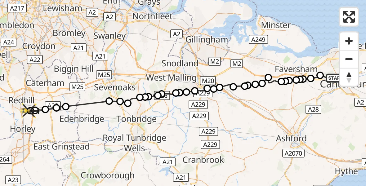 Routekaart van de vlucht: Police Helicopter to Redhill Aerodrome, Redhill Aerodrome