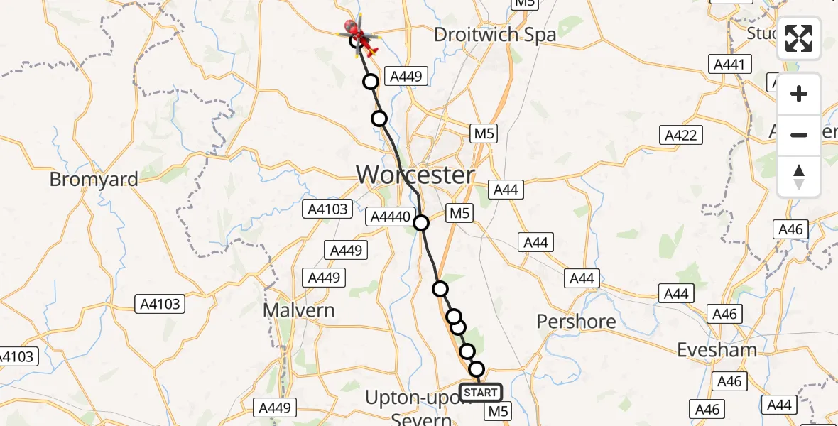 Routekaart van de vlucht: Air Ambulance Helicopter to Holt Heath, A4133