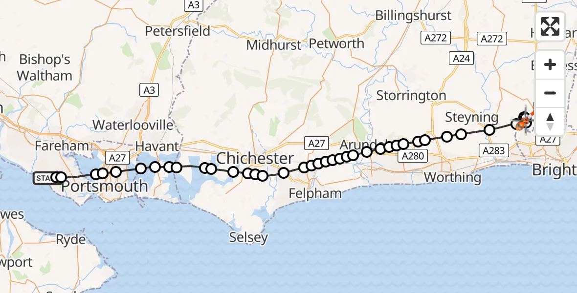 Routekaart van de vlucht: Coastguard Helicopter to Poynings, Devil's Dyke Road