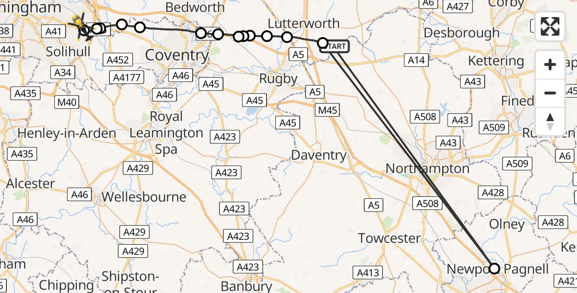 Routekaart van de vlucht: Police Helicopter to Birmingham Airport, Birmingham Airport