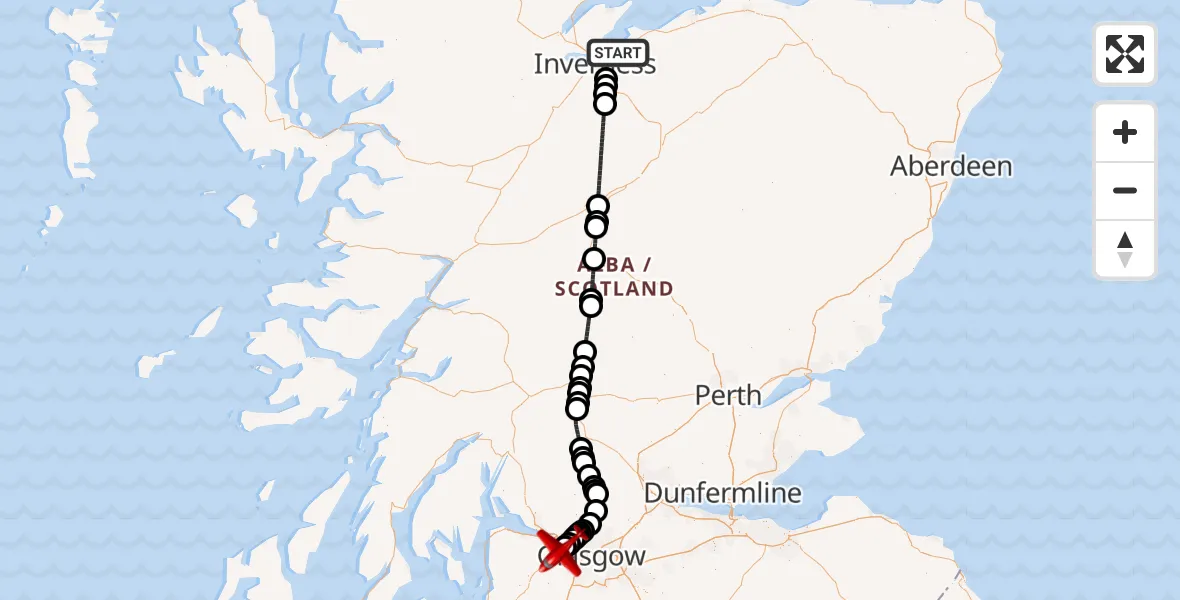 Flight route map: Air Ambulance Aircraft to Glasgow Airport, Glasgow Airport