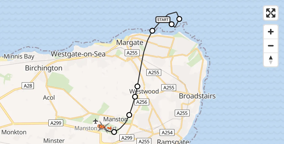 Routekaart van de vlucht: Coastguard Helicopter to Manston Airport, Manston Airport