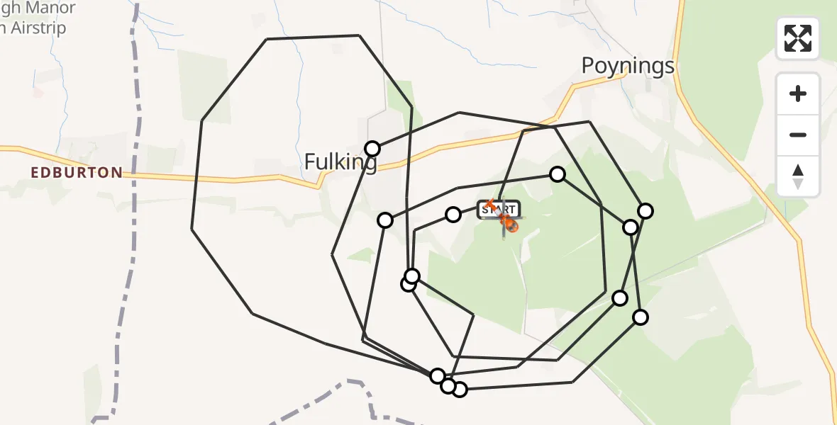 Flight route map: Coastguard Helicopter to Poynings, Devil's Dyke Road