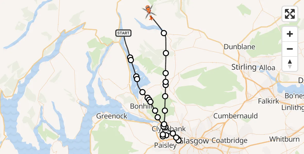 Routekaart van de vlucht: Coastguard Helicopter to Loch Katrine, Walkinshaw Road