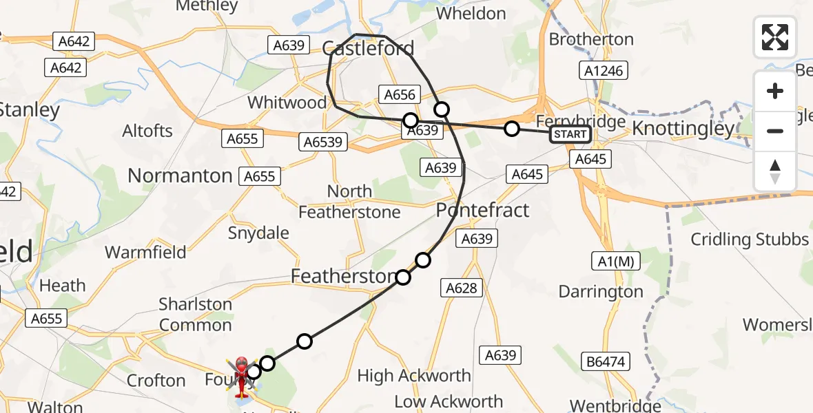 Routekaart van de vlucht: Air Ambulance Helicopter to YAA Nostell Helicopter Port, YAA Nostell Helicopter Port