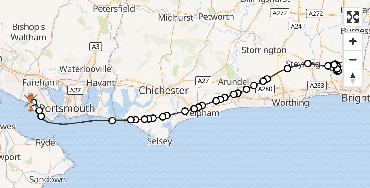 Routekaart van de vlucht: Coastguard Helicopter to Solent Airport, Solent Airport