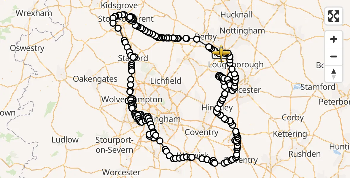 Flight route map: Police Aircraft to East Midlands Airport, East Midlands Airport