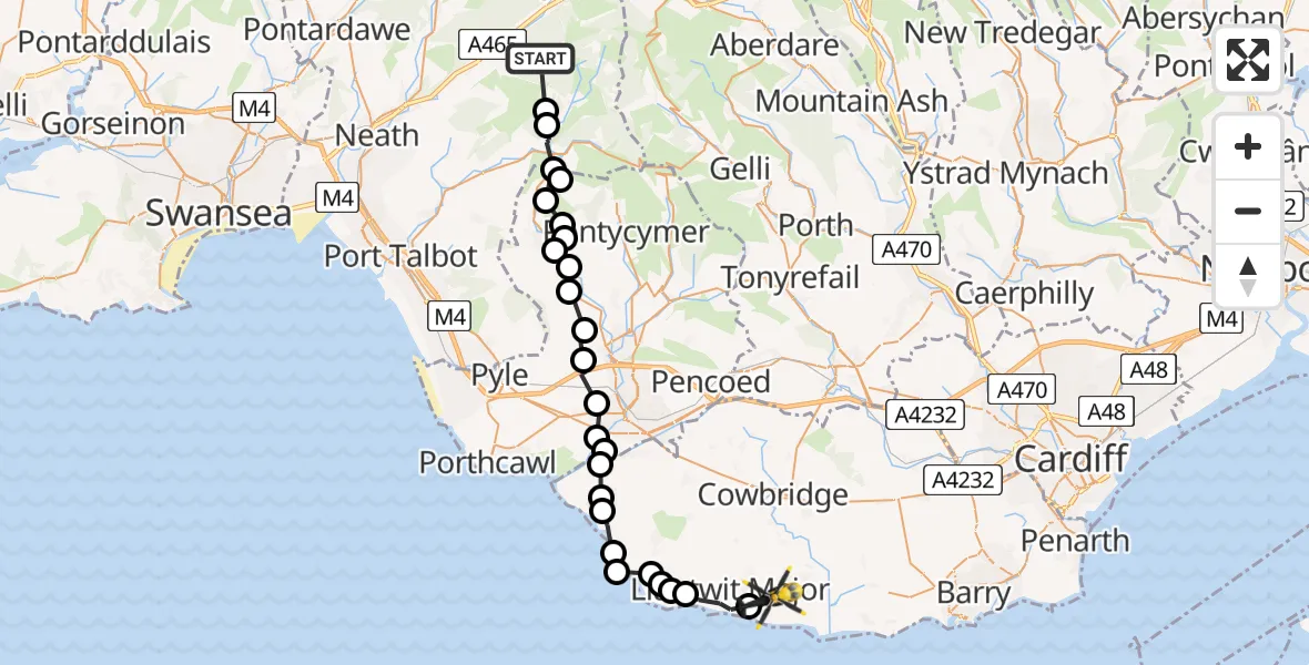 Routekaart van de vlucht: Police Helicopter to MOD St Athan, MOD St Athan