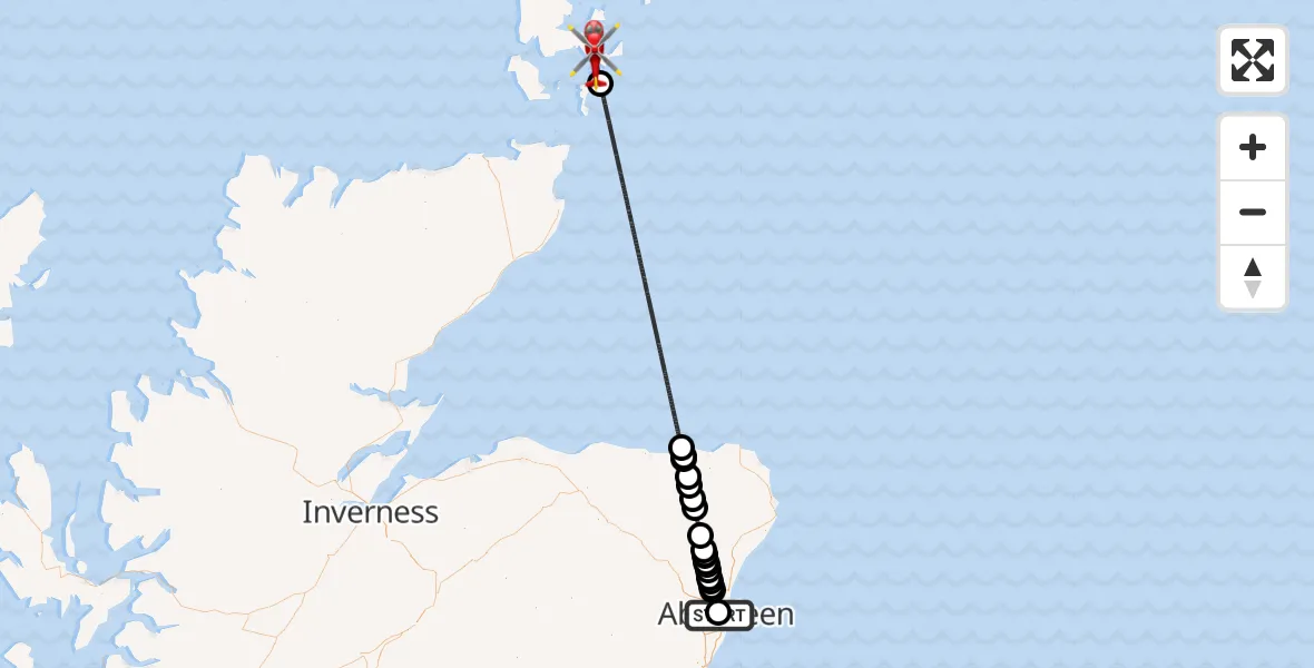 Flight route map: Air Ambulance Helicopter to North Atlantic Ocean, Westburn Drive