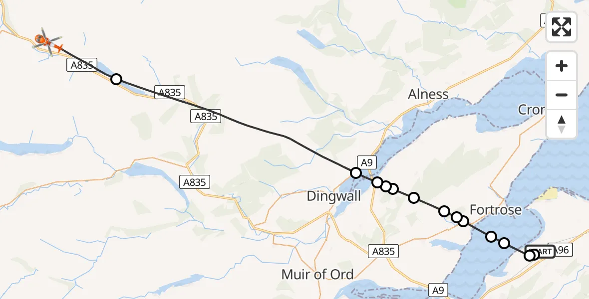 Routekaart van de vlucht: Coastguard Helicopter to Loch Glascarnoch, Inverness