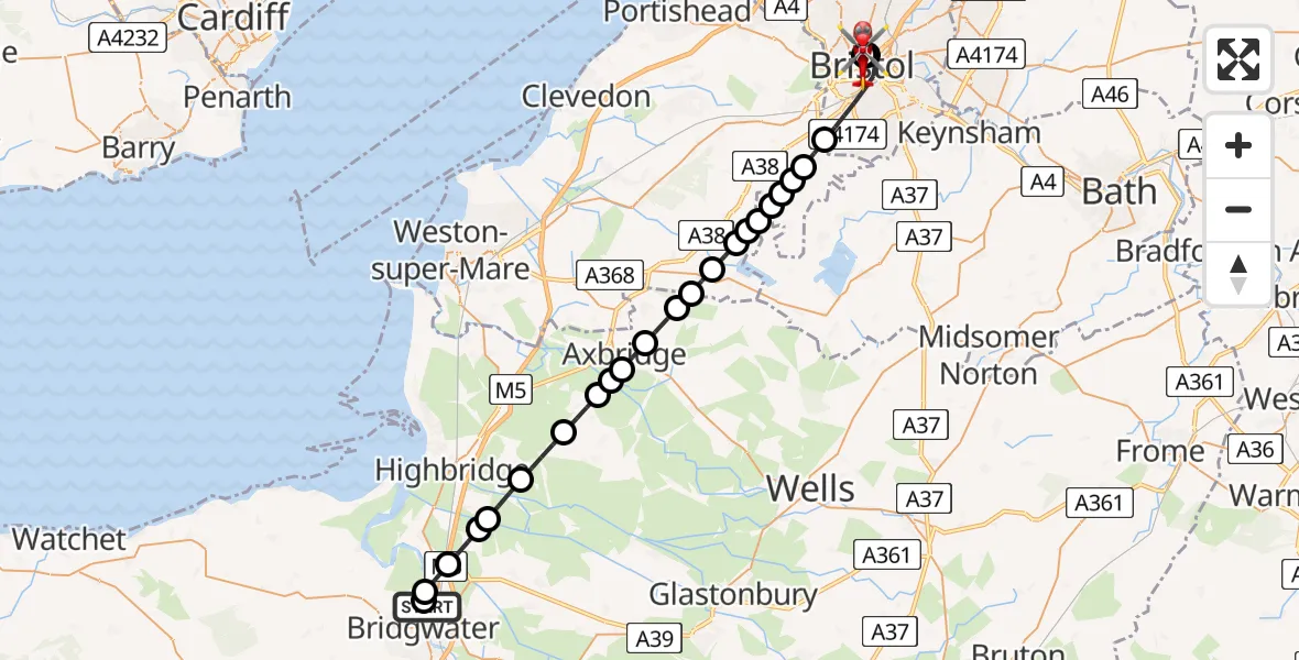 Routekaart van de vlucht: Air Ambulance Helicopter to Bristol Royal Infirmary, Bristol Royal Infirmary