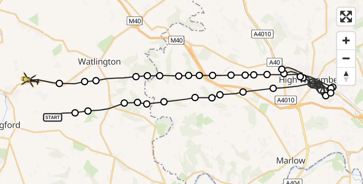 Flight route map: Police Helicopter to Ewelme, The Sands