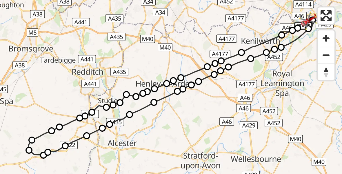 Routekaart van de vlucht: Air Ambulance Helicopter to Coventry Airport, Coventry Airport
