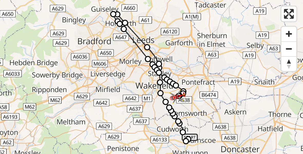 Routekaart van de vlucht: Air Ambulance Helicopter to YAA Nostell Helicopter Port, YAA Nostell Helicopter Port