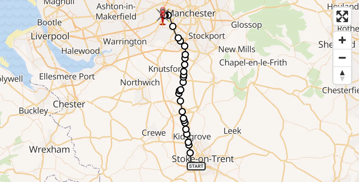 Routekaart van de vlucht: Air Ambulance Helicopter to Manchester Barton Aerodrome, Manchester Barton Aerodrome