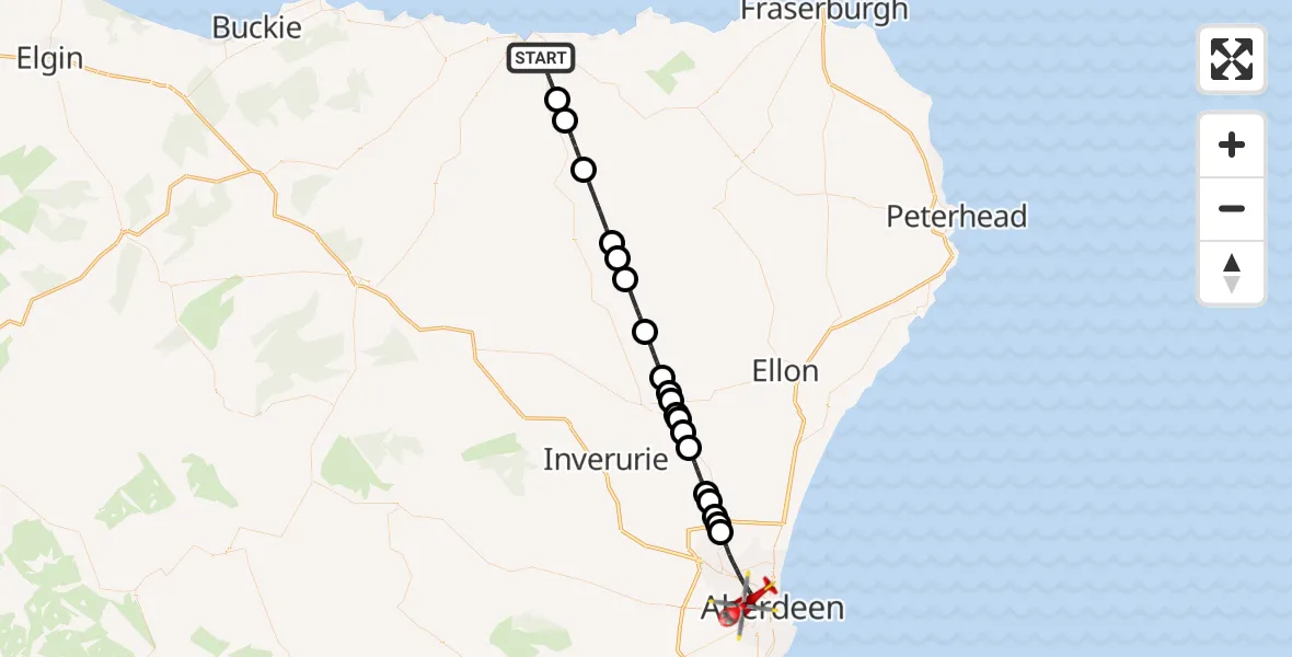 Routekaart van de vlucht: Air Ambulance Helicopter to Aberdeen City, Westburn Drive