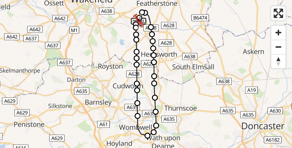 Routekaart van de vlucht: Air Ambulance Helicopter to YAA Nostell Helicopter Port, YAA Nostell Helicopter Port