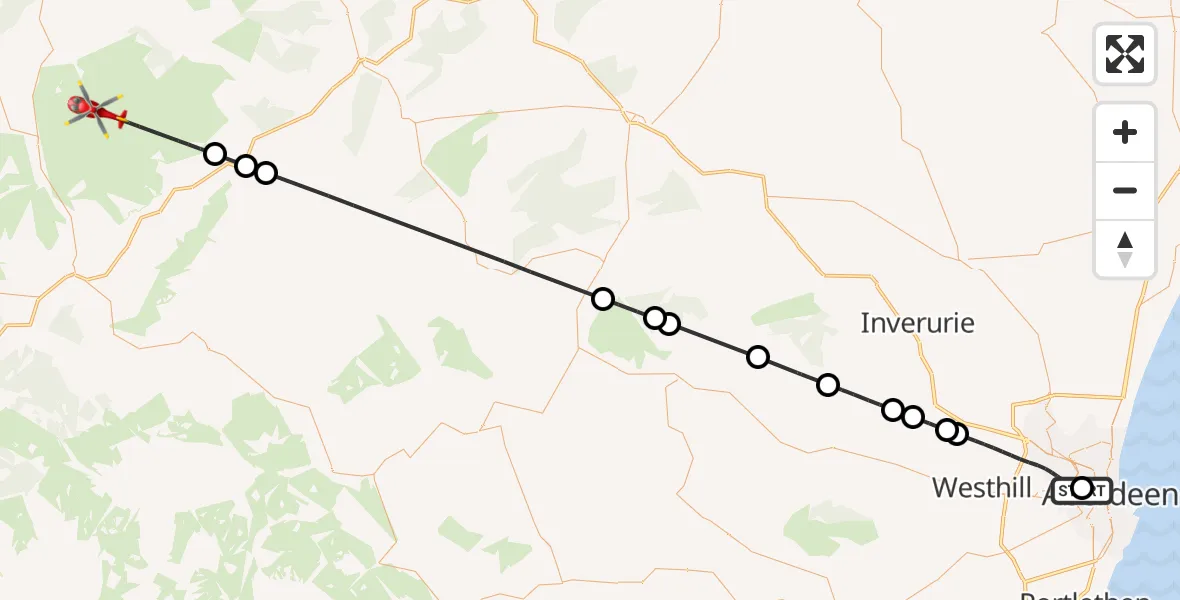 Flight route map: Air Ambulance Helicopter to Advie, Westburn Drive