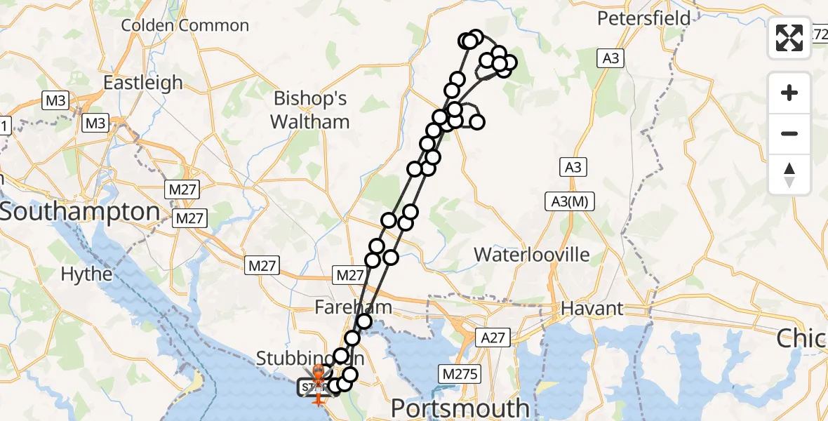 Flight route map: Coastguard Helicopter to Solent Airport, Solent Airport