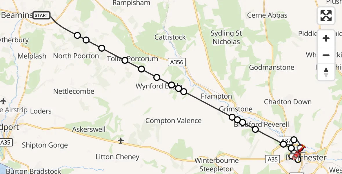 Routekaart van de vlucht: Air Ambulance Helicopter to Dorchester, Poundbury Road