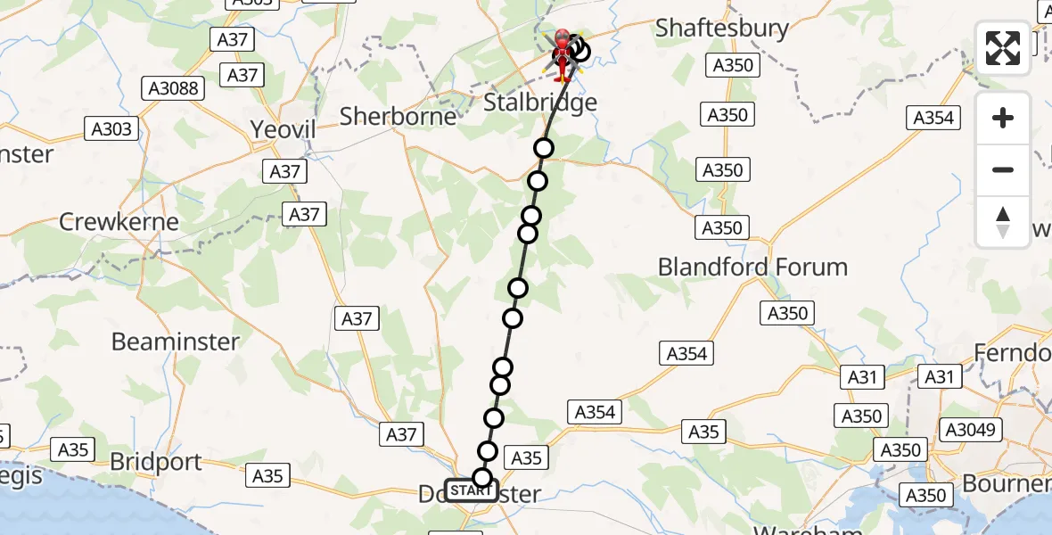 Routekaart van de vlucht: Air Ambulance Helicopter to Henstridge Airfield, Henstridge Airfield