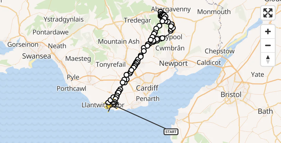 Routekaart van de vlucht: Police Helicopter to MOD St Athan, MOD St Athan