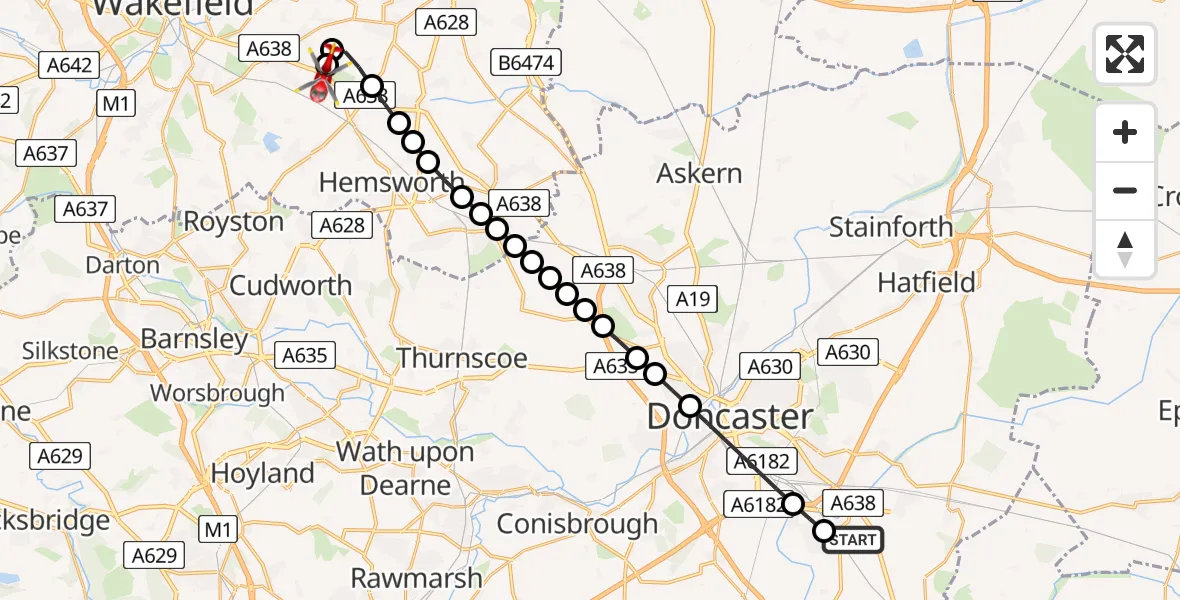 Routekaart van de vlucht: Air Ambulance Helicopter to YAA Nostell Helicopter Port, YAA Nostell Helicopter Port