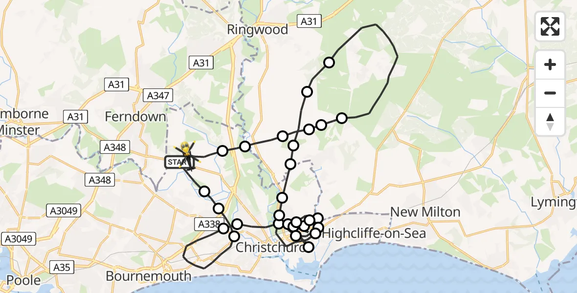 Flight route map: Police Helicopter to Bournemouth Airport, Bournemouth Airport