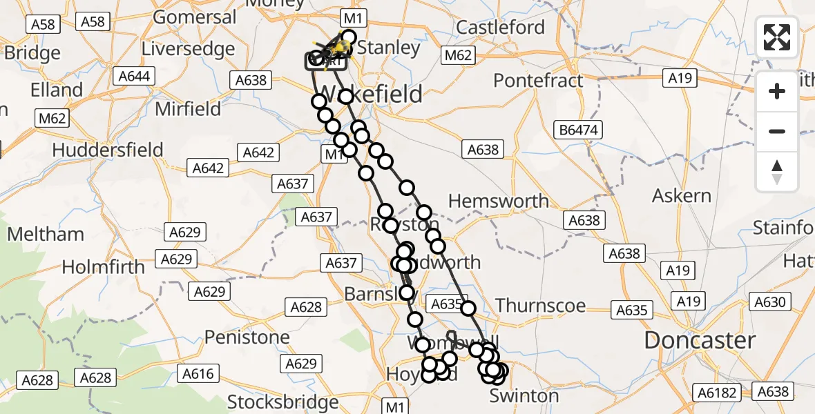 Flight path map showing Police Helicopter route from Wrenthorpe to East Ardsley