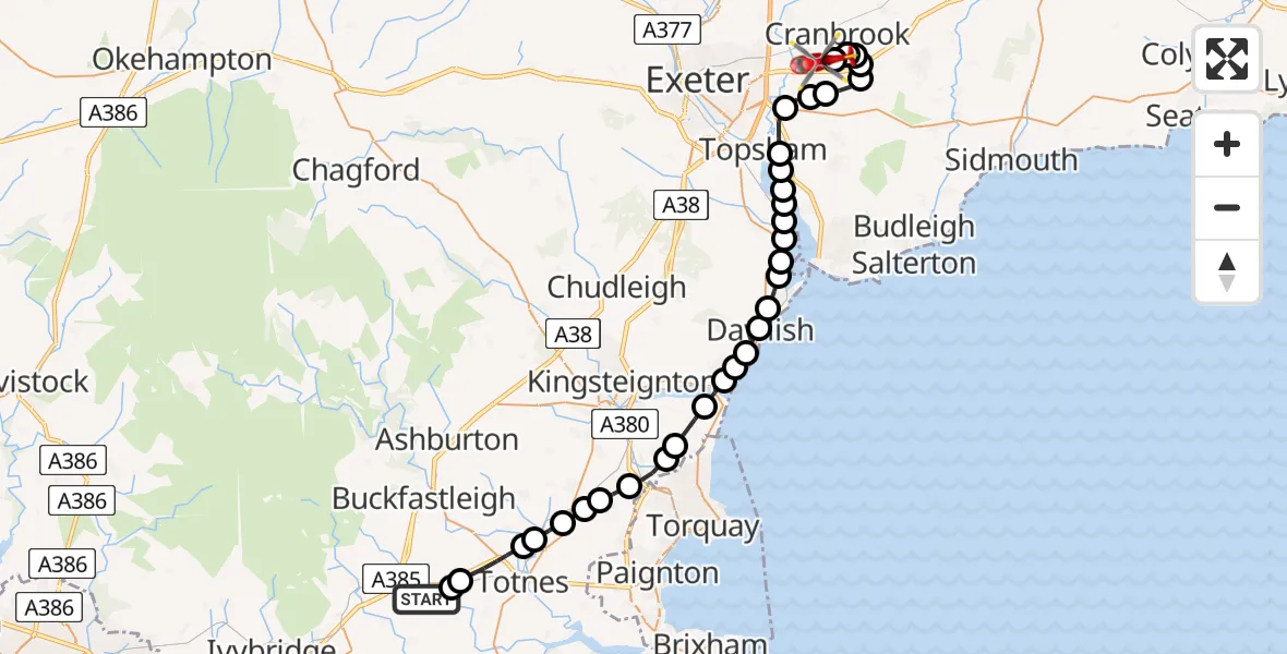 Routekaart van de vlucht: Air Ambulance Helicopter to Exeter International Airport, Exeter International Airport